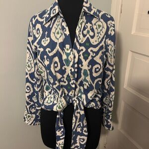 Christian Siriano Blue and White Long Sleeve Button Down Shirt